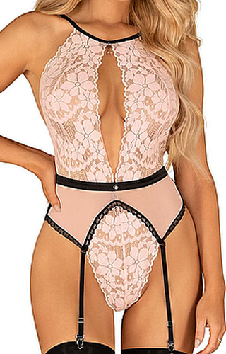 różowe koronkowe body