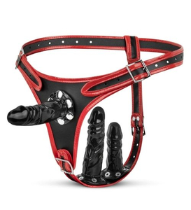 Strap-on triplu cu ham reglabil și dildo-uri detașabile