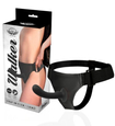 Ham strap-on cu dildo negru și mască pentru ochi