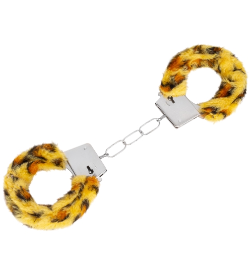 Cătușe cu blană cu imprimeu leopard
