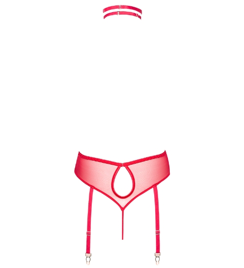 Body roșu din dantelă cu choker