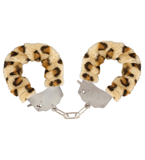 Cătușe cu blană cu imprimeu leopard