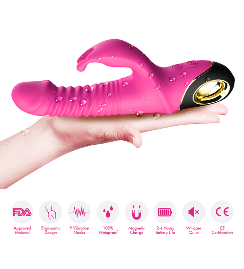 Vibrator iepuraș roz - cu nervuri
