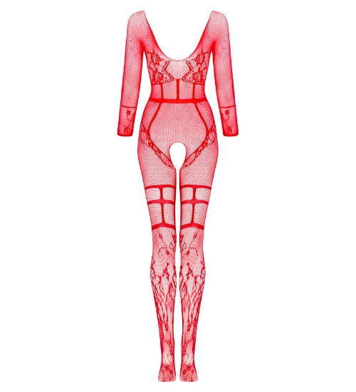 Bodystocking roșu cu mânecă lungă