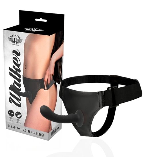 Ham strap-on cu dildo negru și mască pentru ochi