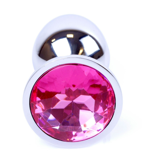 Plug anal argintiu cu cristal roz