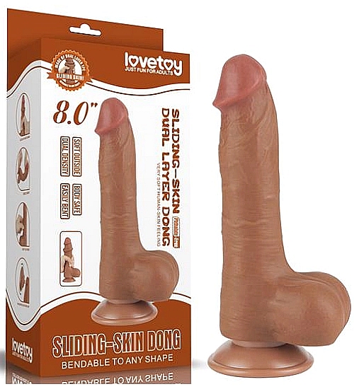 Penis artificial maro cu ventuză și piele mobilă