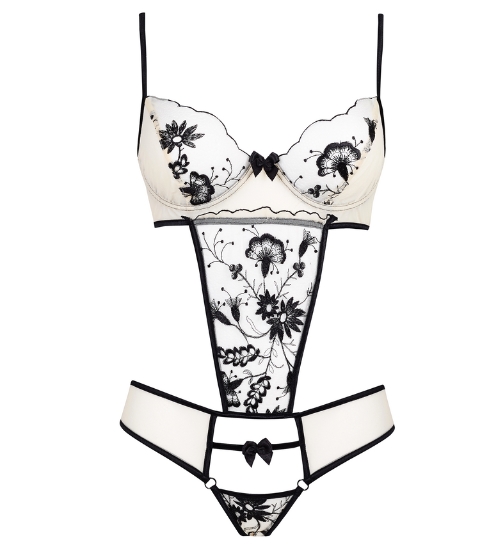 Body bej cu flori brodate