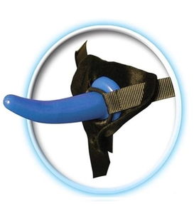Strap-on pentru femei cu dildo albastru și 3 inele