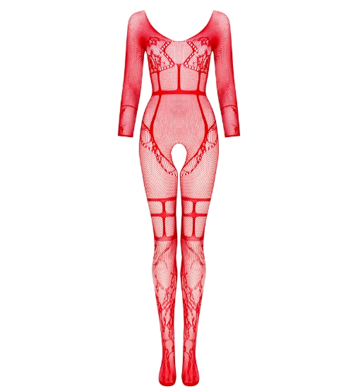Bodystocking roșu cu mânecă lungă