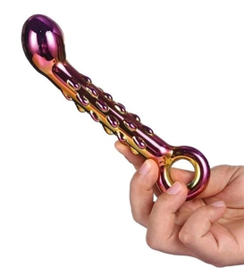 Dildo colorat din sticlă cu proeminențe