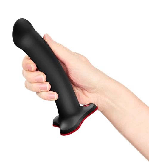 Dildo negru din silicon cu ventuză roșie