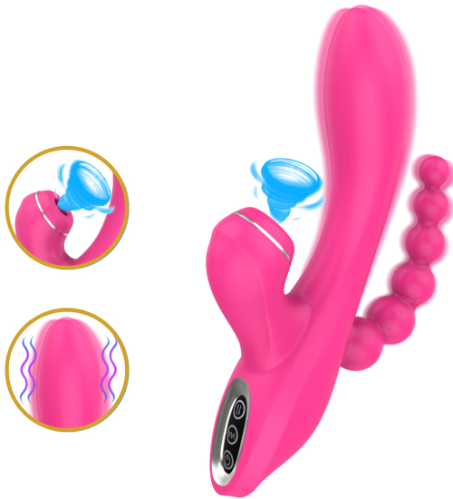 Vibrator multifuncțional roz cu margele anale