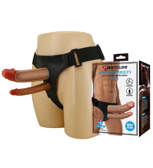 Dublu strap-on cu penisuri moi
