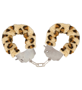 Cătușe cu blană cu imprimeu leopard
