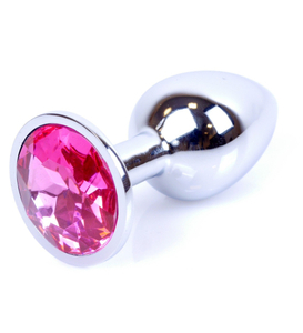 Plug anal argintiu cu cristal roz