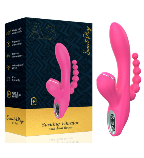 Vibrator multifuncțional roz cu margele anale