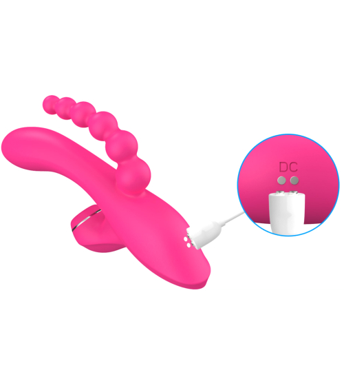 Vibrator multifuncțional roz cu margele anale