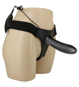 Strap-on negru din silicon cu vibrații și telecomandă