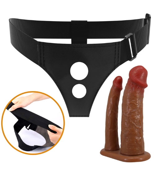 Dublu strap-on cu penisuri moi